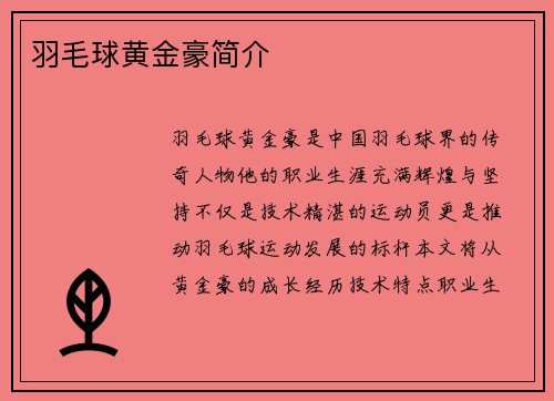 羽毛球黄金豪简介